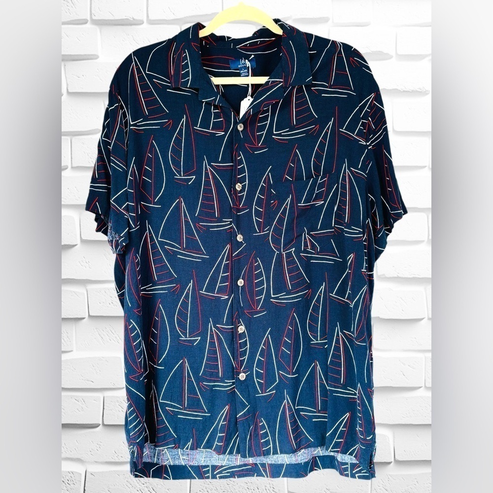 George Men’s Large Navy Nautical Sailboats Short Sleeve Button Down Shirt NWOT